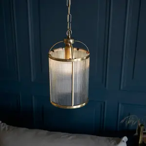 Luminosa Lambeth Ribbed Glass Single Ceiling Pendant Antique Brass