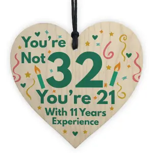 Red Ocean Funny Birthday Gifts For Women Novelty 32nd Birthday Gift For Men Wooden Heart Sign Funny Birthday Card