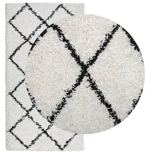 Shaggy Rug PAMPLONA High Pile Modern Cream and Black 80x150 cm