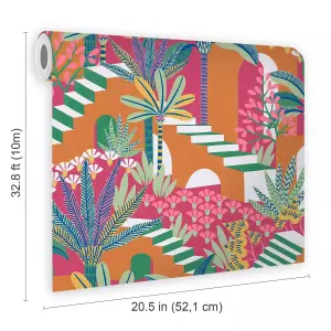 Envy Vacay Summer Heat Orange Floral Wallpaper