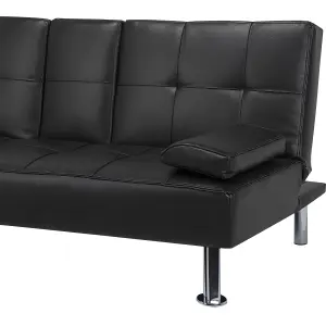 Sofa Bed ROXEN Black Faux Leather