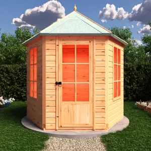 Welwick Hexgaonal 8x7ft Summerhouse with single door and 2 opening windows