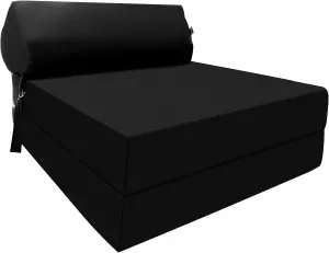 Fold Out Z Bed Chair Sofa Lounger With Pillow - Black