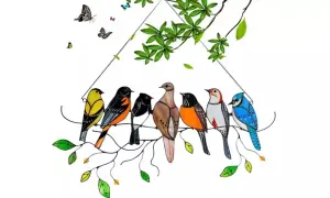 Stained Glass Effect Birds Hanging Garden Decorations