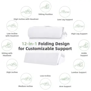 Costway Adjustable Bed Rest Pillow Back Support Wedge Pillow w/ Detachable Headrest Memory Foam Fill Soft Washable Cover