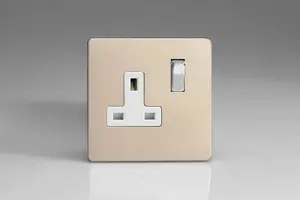 Varilight Screwless 1-Gang 13A Double Pole Switched Socket with Metal Rockers Satin Chrome