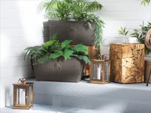 Set of 2 Plant Pots 60 x 30 x 30 cm Brown PORIA