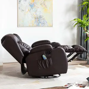 Caesar Bonded Leather Manual Recliner Armchair with Rocking Swivel Heat and Massage (Brown)