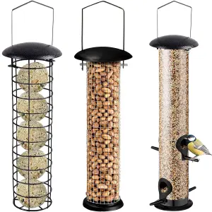 SET OF 3 Metal Bird Nut Seed Feeder Hanging Large Easy Fill Wild Bird Feeding Station