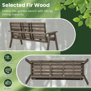 Costway Garden Wood Bench w/ Foldable Middle Table Outdoor 2-3 Person Slatted Seat Bench