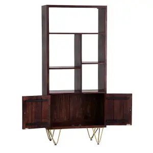 Loft Dark Mango Wood 2 Doors Multi Shelf Bookcase