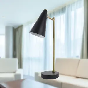 First Choice Lighting Task Matt Black and Antique Brass Task Table Lamp