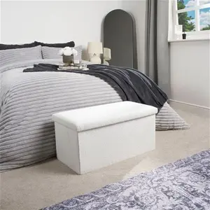 OHS Foldable Bouclé Rectangle Storage Ottoman - White