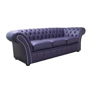 Chesterfield 3 Seater Sofa Settee Shelly Amethyst Purple Leather In Balmoral Style