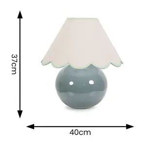 ValueLights Bosco Eucalyptus Ceramic Table Lamp with Green Trim Scallop Shade - LED Bulb Included