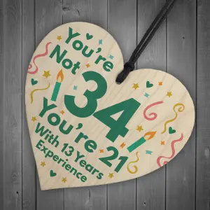 Red Ocean Funny Birthday Gifts For Women Novelty 34th Birthday Gift For Men Wooden Heart Sign Funny Birthday Card