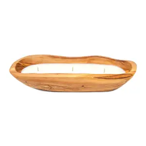 Olive Wood Boat Natural Soy Wax Candle 25cm Wild Fig