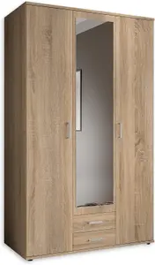 Elegant KARL 3-Door Hinged Wardrobe with Mirror W1200mm H1960mm D535mm - Oak Sonoma, Spacious Storage, Modern Design