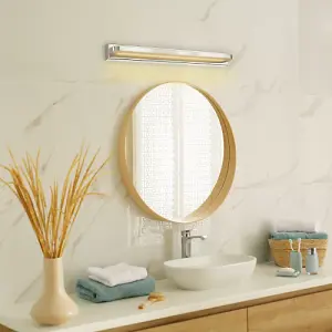 Modern Chrome Plated LED Bathroom Strip Wall Lamp with Switch Button and Glass