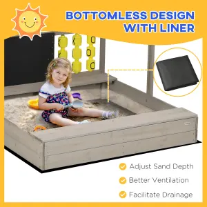 Outsunny Kids Wooden Sandpit, Children Sandbox w/ Non-Woven Fabric, Canopy