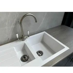 Liquida ELL15WH 1.5 Bowl Comite Reversible Inset White Kitchen Sink With Wastes