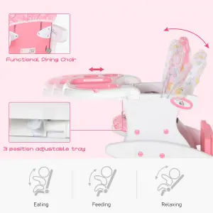 HOMCOM 3-in-1 Convertible Baby High Chair Booster Seat w/ Removable Tray Pink