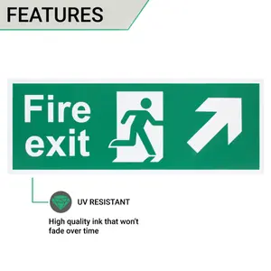 EAI - Fire Exit Sign Arrow Man Up RIGHT 400x150mm Self Adh Semi Rigid PVC