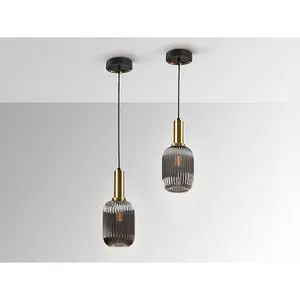 Luminosa Norma Globe Pendant Ceiling Light Black, Brass Glass, E27