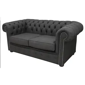 Chesterfield 2 Seater Sofa Charles Charcoal Grey Linen Fabric In Classic Style