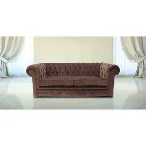 Chesterfield Handmade 3 Seater Sofa Settee Pimlico Chocolate Brown Fabric In Classic Style