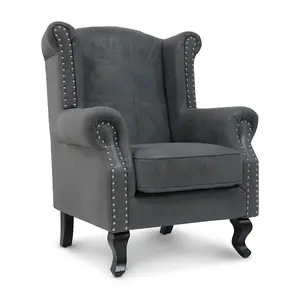 Faux Leather Suede Grey Britannia Wing Back Chair with Union Jack Flag