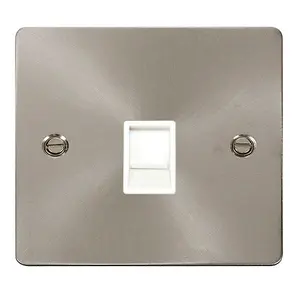 Flat Plate Satin / Brushed Chrome Rj11 Socket - White Trim - SE Home