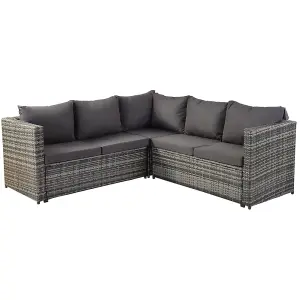 7 Seater Rattan Garden Patio Corner Sofa Set with High Glass Topped Dinning Table, for Indoor & Outdoor with Cushions, Grey