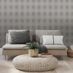 Isla Check Wallpaper In Taupe and Grey