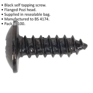 100 PACK 4.2 x 13mm Self Tapping Black Screw - Flanged Pozi Head - Fixings Screw