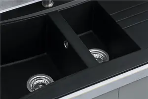 Liquida SEV150BL 1.5 Bowl Composite Reversible Black Kitchen Sink And Waste Kit