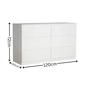 Home Source Lugano White 6 Drawer Wide Chest of Drawers High Gloss Drawer Fronts