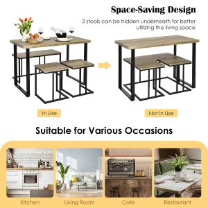 Costway 4PCS Industrial Dining Table & Chair Set Kitchen Furniture Table Bench 2 Stools