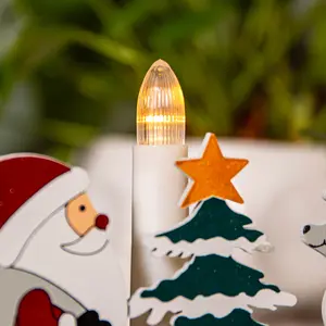 28cm Battery Operated Light up White Wooden Christmas Candle Bridge with Santa Scene and 5 LEDs