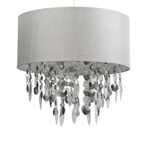 First Choice Lighting Pair of Large 40cm Easy Fit Shades in Grey with Acrylic Droplets