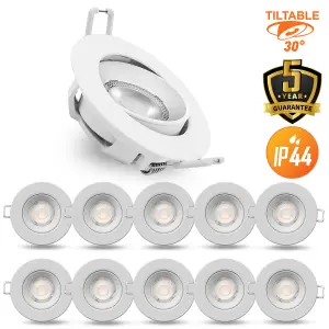 paul russells LED Downlight White Non-Dimmable Tilt Recessed Ceiling Spotlight 4.8W 400 Lumens IP44 Warm White 3000K Pack of 10