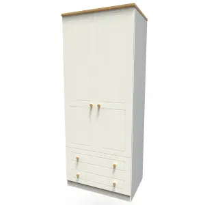 Lancaster 2 Door 2 Drawer Wardrobe in Cream & Oak (Ready Assembled)