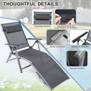 Costway Folding Aluminum Lounge Chair Patio Chaise Lounger W/ Adjustable Back & Pillow