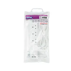 Status 4 Way Extension Socket with 2 USB Ports - 2 Meter Power Strip in White