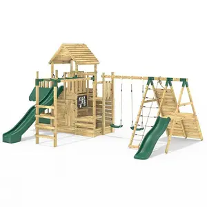 Rebo Modular Wooden Climbing Frame Playset - M27 Double Swing, Monkey Bars & Den