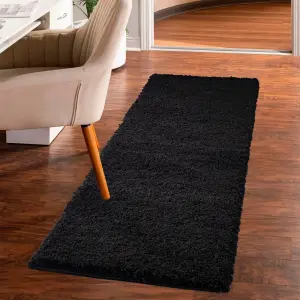 Smart Living Shaggy Soft Thick Area Rug, Living Room Carpet, Kitchen Floor, Bedroom Soft Rugs 80cm x 150cm - Black