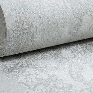 Grey Silver Textured Wallpaper Metallic Damask Thick High Quality Italian Vinyl