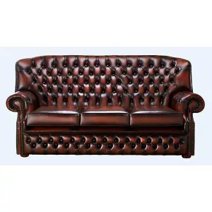 Chesterfield 3 Seater Antique Rust Leather Sofa Bespoke In Monks Style