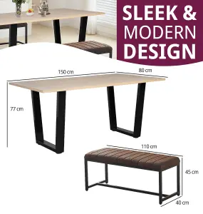 Hallowood Furniture Dudley 1.5m Dining Table Set with 2 Deluxe Leather Effect Benches