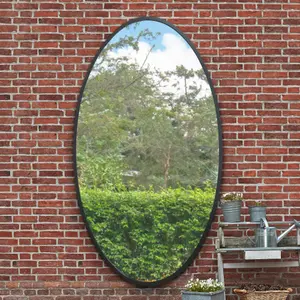 MirrorOutlet The Ovale Black Metal Framed Oval Garden Wall Mirror 200CM x 112CM